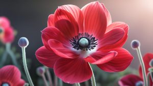 赤いアネモネの花