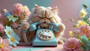 電話をかじる猫のイラスト